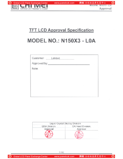 . Various Panel CMO N150X3-L0A 0 [DS]  . Various LCD Panels Panel_CMO_N150X3-L0A_0_[DS].pdf