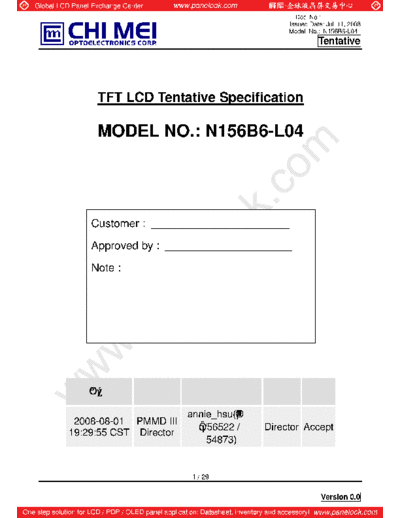 . Various Panel CMO N156B6-L04 0 [DS]  . Various LCD Panels Panel_CMO_N156B6-L04_0_[DS].pdf