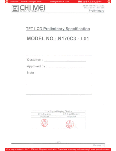 . Various Panel CMO N170C3-L01 3 [DS]  . Various LCD Panels Panel_CMO_N170C3-L01_3_[DS].pdf