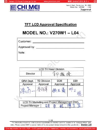 . Various Panel CMO V270W1-L04 0 [DS]  . Various LCD Panels Panel_CMO_V270W1-L04_0_[DS].pdf