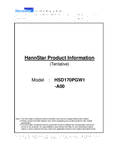 . Various Panel HannStar HSD170PGW1-A00 0 [DS]  . Various LCD Panels Panel_HannStar_HSD170PGW1-A00_0_[DS].pdf