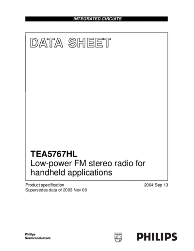 Philips TEA5767HL 3  Philips Tuner datasheets TEA5767HL_3.pdf