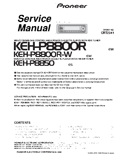 Pioneer KEH-P8800R KEH-P8850  Pioneer Car Audio KEH-P8800R_KEH-P8850.pdf