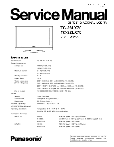 panasonic panasonic tc 26 32lx70  panasonic LCD TC-26LX70 panasonic_tc_26_32lx70.pdf