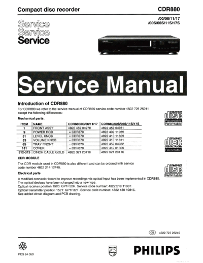 Philips hfe   cdr880 service en  Philips CD DVD CDR880 hfe_philips_cdr880_service_en.pdf