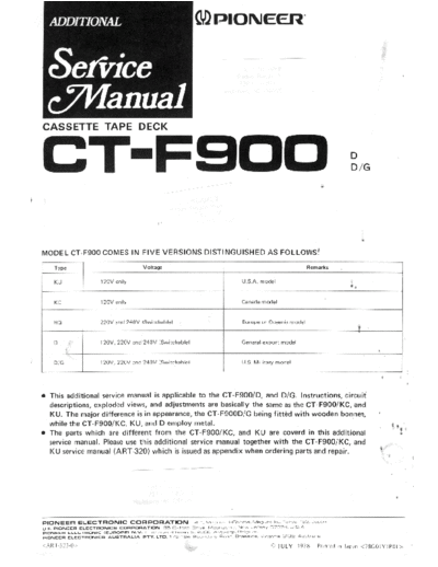 Pioneer hfe   ct-f900 service add  Pioneer Audio CT-F900 hfe_pioneer_ct-f900_service_add.pdf