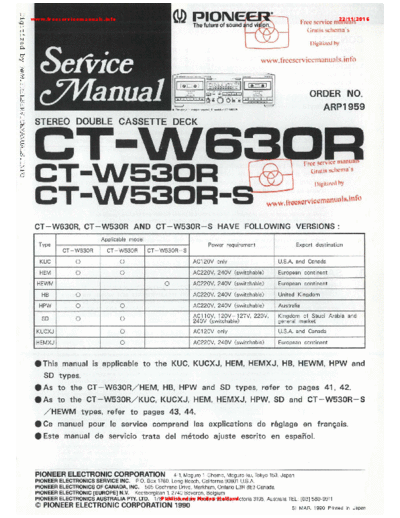 Pioneer pioneer ct w630r  Pioneer Audio CT-W530R pioneer_ct_w630r.pdf
