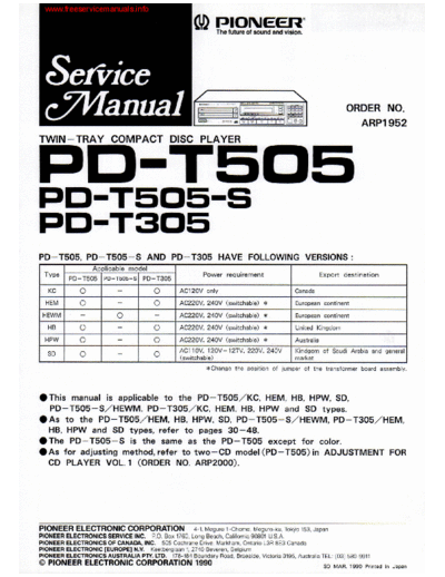 Pioneer pioneer pd-t505 pd-t305  Pioneer Audio PD-T505 pioneer_pd-t505_pd-t305.pdf