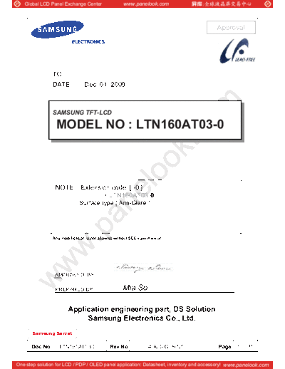 . Various Panel SAMSUNG LTN160AT03-001 0 [DS]  . Various LCD Panels Panel_SAMSUNG_LTN160AT03-001_0_[DS].pdf