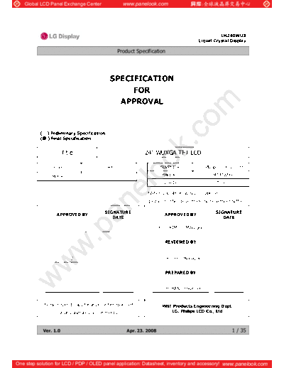 . Various Panel LG Display LM240WU3-TLD1 0 [DS]  . Various LCD Panels Panel_LG_Display_LM240WU3-TLD1_0_[DS].pdf