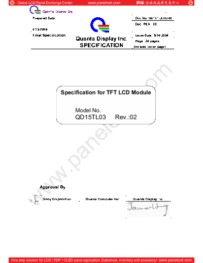 . Various Panel QDI QD15TL03 Rev-02 0 [DS]  . Various LCD Panels Panel_QDI_QD15TL03_Rev-02_0_[DS].pdf