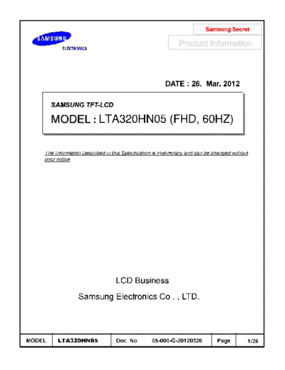 . Various Panel SAMSUNG LTA320HN05 0 [DS]  . Various LCD Panels Panel_SAMSUNG_LTA320HN05_0_[DS].pdf