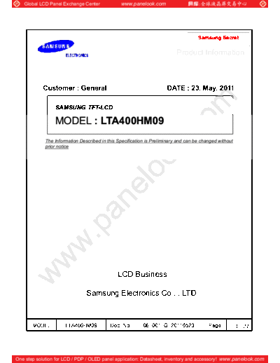 . Various Panel SAMSUNG LTA400HM09 0 [DS]  . Various LCD Panels Panel_SAMSUNG_LTA400HM09_0_[DS].pdf