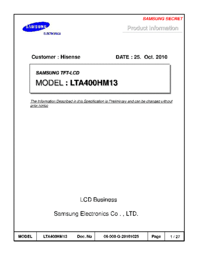 . Various Panel SAMSUNG LTA400HM13 0 [DS]  . Various LCD Panels Panel_SAMSUNG_LTA400HM13_0_[DS].pdf