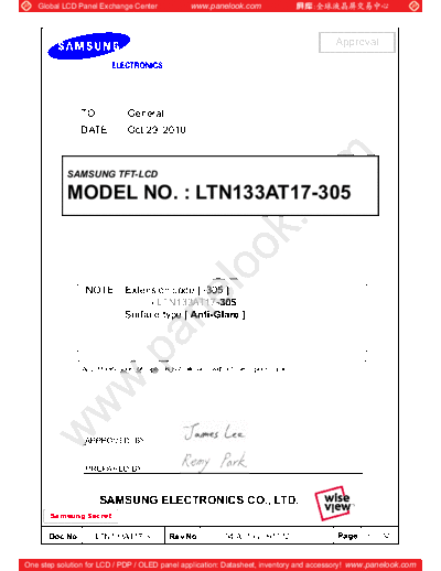 . Various Panel SAMSUNG LTN133AT17-305 0 [DS]  . Various LCD Panels Panel_SAMSUNG_LTN133AT17-305_0_[DS].pdf