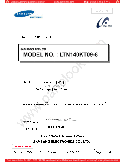 . Various Panel SAMSUNG LTN140KT09-801 0 [DS]  . Various LCD Panels Panel_SAMSUNG_LTN140KT09-801_0_[DS].pdf