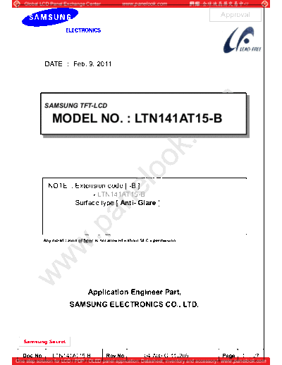 . Various Panel SAMSUNG LTN141AT15-B 0 [DS]  . Various LCD Panels Panel_SAMSUNG_LTN141AT15-B_0_[DS].pdf