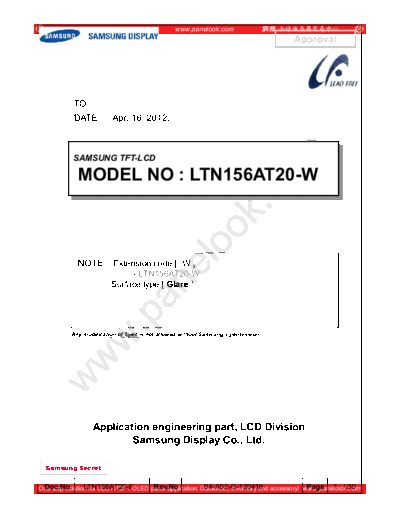 . Various Panel SAMSUNG LTN156AT20-W01 0 [DS]  . Various LCD Panels Panel_SAMSUNG_LTN156AT20-W01_0_[DS].pdf