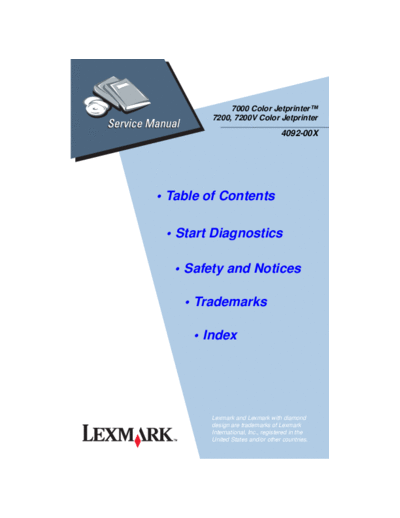 Lexmark Lexmark 4092 Color JetPrinter 7000, 7200, 7200v Service Manual  Lexmark Lexmark 4092 Color JetPrinter 7000, 7200, 7200v Service Manual.pdf