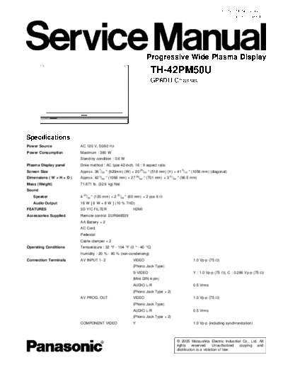 panasonic GP8DU TH-42PM50U  panasonic PDP GP8DU TH-42PM50U.pdf