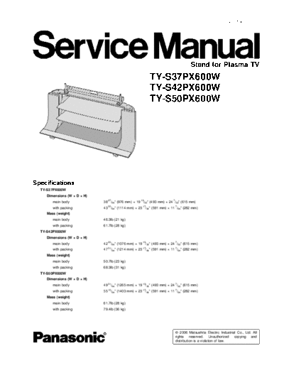 panasonic TY-S37PX600W TY-S42PX600W TY-S50PX600W  panasonic PDP TY-S37PX600W TY-S42PX600W TY-S50PX600W.pdf