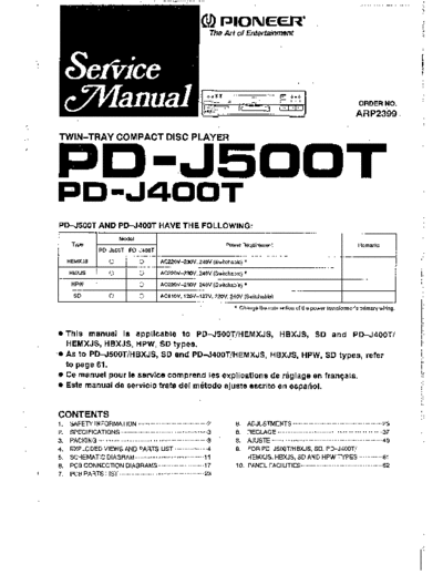 Pioneer hfe   pd-j400t j500t service  Pioneer CD PD-J500T hfe_pioneer_pd-j400t_j500t_service.pdf