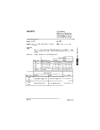Sony CAR0161  Sony Car Stereo Service Bulletin CAR0161.PDF