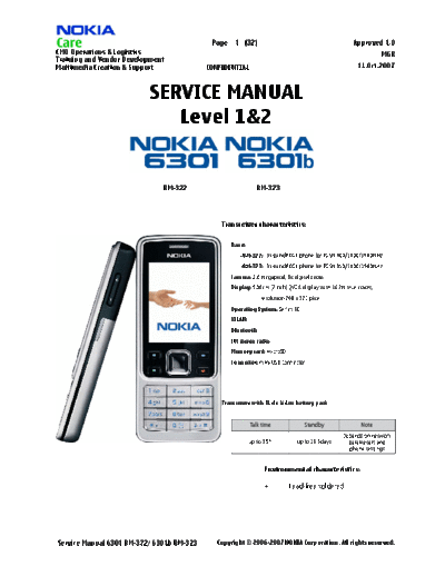 NOKIA 6301 6301b RM-322 323 SM Level 1&2  NOKIA Mobile Phone 6301 6301_6301b_RM-322_323_SM_Level_1&2.pdf