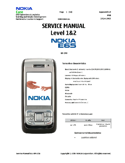 NOKIA E65 RM-208 SM Level 1 2  NOKIA Mobile Phone E65 E65_RM-208_SM_Level_1_2.pdf