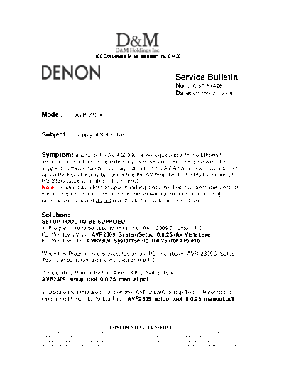 DENON Service Bulletin OST-F1428  DENON AV Surround Receiver AV Surround Receiver Denon - AVR-2309CI & 889 Service Bulletin OST-F1428.PDF