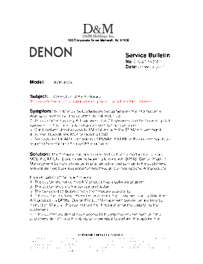 DENON Service Bulletin OST-F1216-1  DENON AV Surround Receiver AV Surround Receiver Denon - AVR-4308CI Service Bulletin OST-F1216-1.PDF