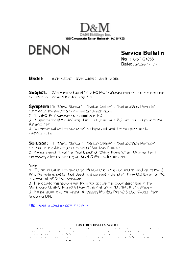DENON Service Bulletin OST-C1255  DENON AV Surround Receiver & Amplifier AV Surround Receiver & Amplifier Denon - AVR-5308CI & AVC-A1HD Service Bulletin OST-C1255.PDF