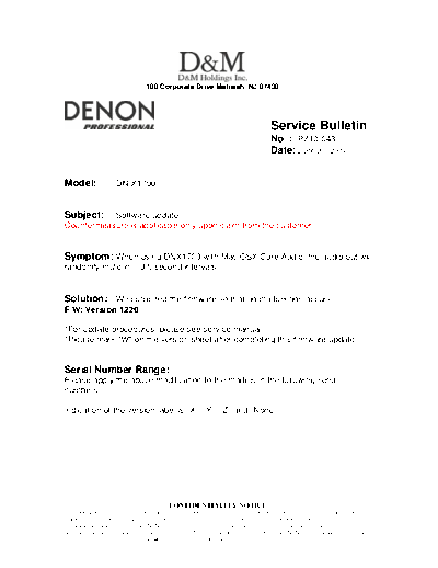DENON Service Bulletin PZ10-043  DENON DJ Mixer DJ Mixer Denon - DN-X1700 Service Bulletin PZ10-043.PDF
