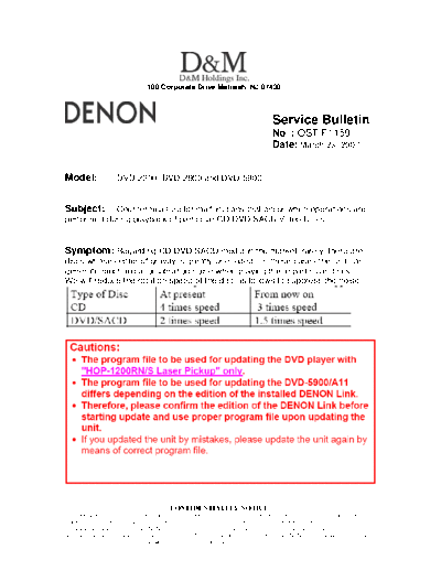 DENON Service Bulletin OST-F1159  DENON DVD Video Player DVD Video Player Denon - DVD-2200 Service Bulletin OST-F1159.PDF