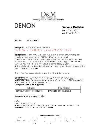 DENON Service Bulletin OST-F1353  DENON DVD Video Player DVD Video Player Denon - DVD-2500BT & 3800BD Service Bulletin OST-F1353.PDF