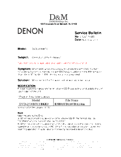 DENON Service Bulletin OST-F1369  DENON DVD Video Player DVD Video Player Denon - DVD-2500BT & 3800BD Service Bulletin OST-F1369.PDF