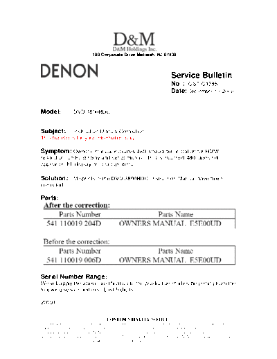 DENON Service Bulletin OST-C1385  DENON DVD Video Player DVD Video Player Denon - DVD-3800BDCI Service Bulletin OST-C1385.PDF