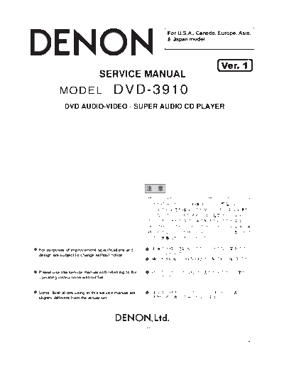 DENON  DVD-3910 Ver. 1  DENON DVD Video Player DVD Video Player Denon - DVD-3910  DVD-3910 Ver. 1.PDF