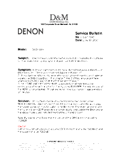 DENON Service Bulletin OST-F943  DENON DVD Video Player DVD Video Player Denon - DVD-5910 Service Bulletin OST-F943.PDF