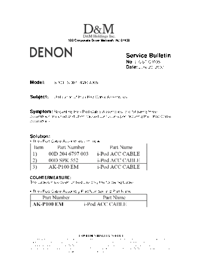 DENON Service Bulletin OST-C1035  DENON Home Theatre System Home Theatre System Denon - S-101 Service Bulletin OST-C1035.PDF