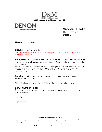 DENON Service Bulletin PZ09-172  DENON Network Audio Video Player Network Audio Video Player Denon - DN-V210 & DN-V310 Service Bulletin PZ09-172.PDF