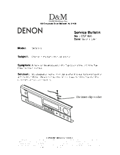 DENON Service Bulletin OST-806  DENON Stereo Cassette Tape Deck Stereo Cassette Tape Deck Denon - DRM-555 Service Bulletin OST-806.PDF