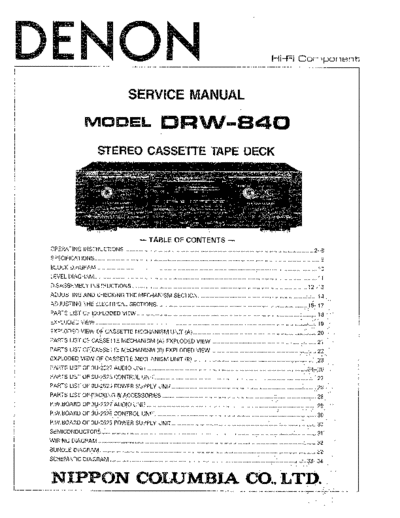 DENON  DRW-840  DENON Stereo Cassette Tape Deck Stereo Cassette Tape Deck Denon - DRW-840  DRW-840.PDF