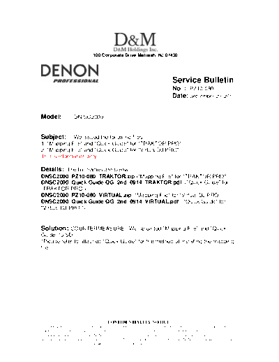 DENON Service Bulletin PZ10-080  DENON USB MIDI Controller USB MIDI Controller Denon - DN-SC2000 Service Bulletin PZ10-080.PDF