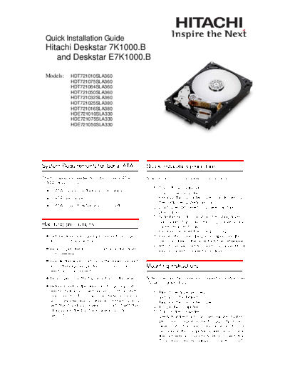 Hitachi Deskstar 7K1000.B and Deskstar E7K1000.B  Hitachi disk Hitachi Deskstar 7K1000.B and Deskstar E7K1000.B.PDF