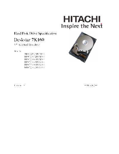 Hitachi Deskstar 7K160  Hitachi disk Hitachi Deskstar 7K160.PDF