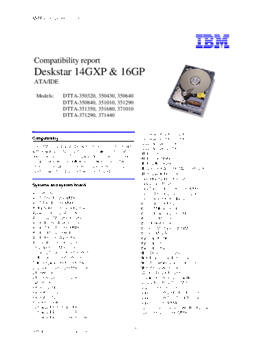 IBM Deskstar 14GXP & 16GP Compatibility Summary v 1.0 - Abridged  IBM Deskstar 14GXP & 16GP Compatibility Summary v 1.0 - Abridged.pdf