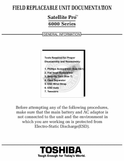 toshiba Satellite Pro 6000 Service Manual