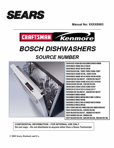 BOSCH series SHxxxx Service Manual Sears Craftsman Kenmore mod. SHI4302/4306/66A05/6802/6805/6806,
SHU3002/3006/3012/3016, SHU3026/3032/3035/3036, SHU33A02/06, 3302/3305/3306/3307, SHU3322/3326/3336, 4322/4326, SHU4002/4006/4016/4022/4026/4036, SHU43C02/05/06/07, 43E02/05/06/07, SHU4302/4304/4306/4312/4314/4316,
SHU53A02/05/06, 53E02/05/06,
SHU5302/5304/5305/5306/5307,
SHU5312/5314/5315/5316/5317,
SHU66C02/05/06/07, 66E02/05/06/07,
SHU6802/6805/6806,
SHU8802/8805/8806/8812/8815/8816,
SHU9902/9905/9906,
SHU9912/9915/9916/9922/9925/9926,
SHU9952/9955/9956,
SHV4303/46C03/4803/66A03/6803/99A03,
SHX33A02/05/06, 43E02/05/06,
SHX46A02/05/06/07, 46B02/05/06/07,
SHX56B02/05/06, 99B05/06,
SHY56A02/05/06, 66C02/05/06, 99A02/05/06 - Part File 1/2 - Pag. 144