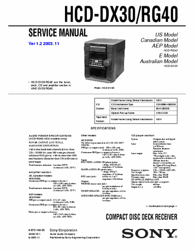 Service manual : SONY HCD-RG40 HCD-RG40.part1.rar, SERVICE MANUAL manual preview